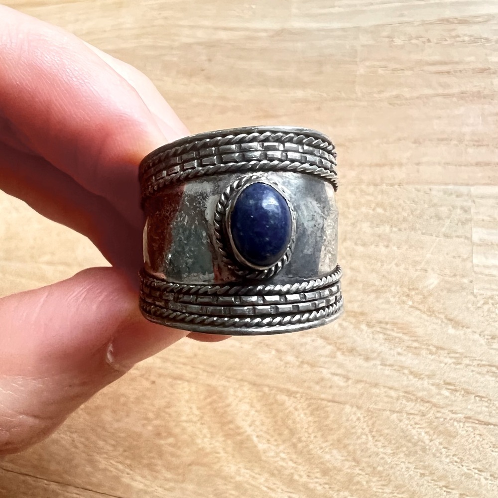 Vintage style 925 Sterling silver medieval style ring lapis lazuli size 7